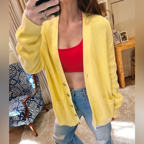 NEW! Re/Done cardigan 90’s oversized cardigan yellow 100% cotton … - Picture 1 of 11
